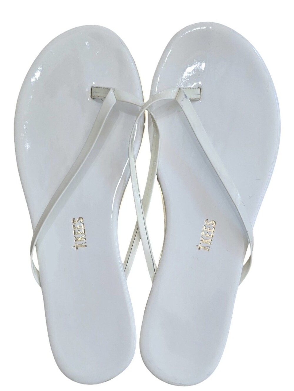 Tkees White Patent Leather Flip Flops Womens US9/EU40
